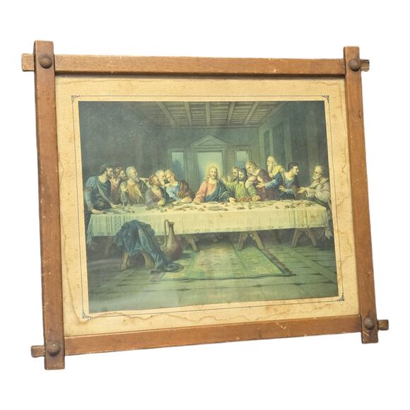 The Last Supper by Brunozetti Print Mounted in Handmade 13" x 11" Wooden Frame - Picture 1 of 13
